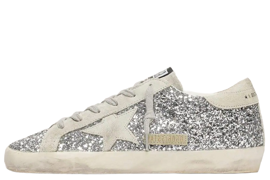 Women's Super-Star in silver glitter with ice-gray suede star